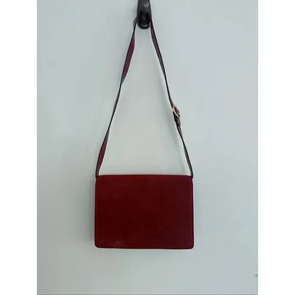 Gucci Logo Suede Flap GG Ring Logo Torchon Crossbody Bag Red Women's OS